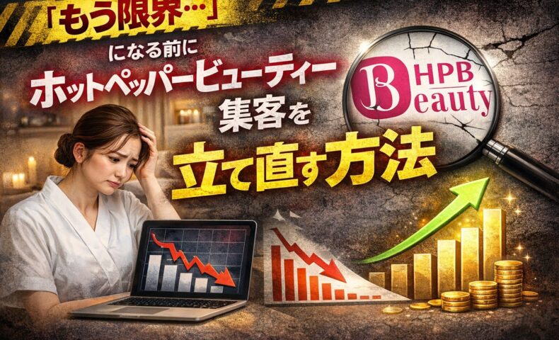 ホットペッパービューティー集客が限界と感じるサロンオーナーが、予約減少のグラフを見ながら集客を立て直す方法を考えているイメージ