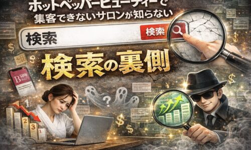 ホットペッパービューティーで集客できないサロンが検索の仕組みを理解できず、順位低下や予約減少に悩んでいる様子を表したイメージ
