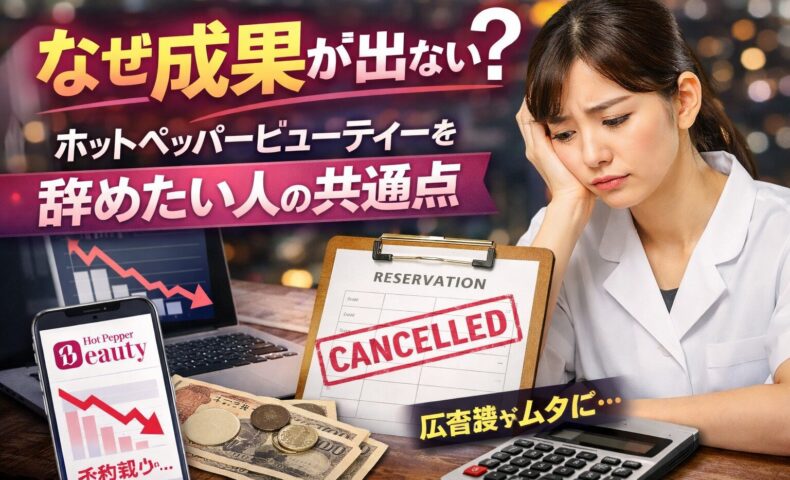 ホットペッパービューティーを辞めたいと悩むサロンオーナーが、予約減少やキャンセル増加に頭を抱えている様子