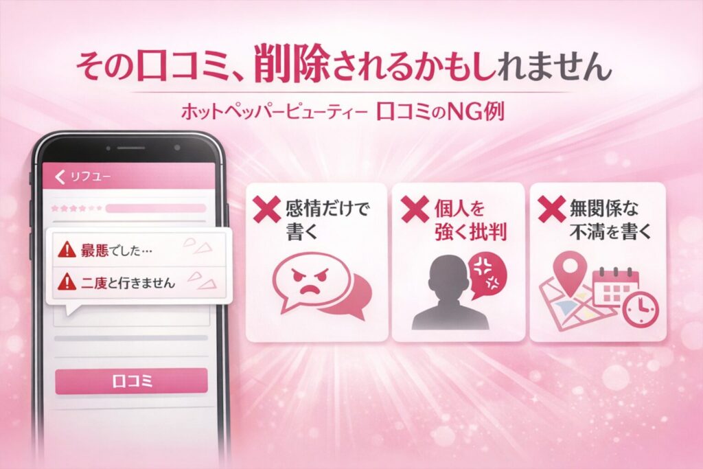 ホットペッパービューティー口コミの書き方NG例を警告風デザインで解説した横型バナー画像