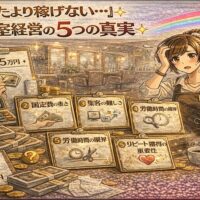 美容室経営で思ったより稼げない現実をテーマに、年収435万円の表示や固定費・集客・労働時間の課題に悩む美容師を描いたアンティーク調アニメ風アイキャッチ画像