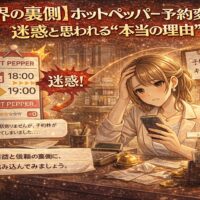 ホットペッパー予約変更が迷惑と思われる理由をテーマに、困惑したサロンスタッフと変更通知が表示されたスマートフォン、減少する利益を示す演出を描いたアニメ風イラスト