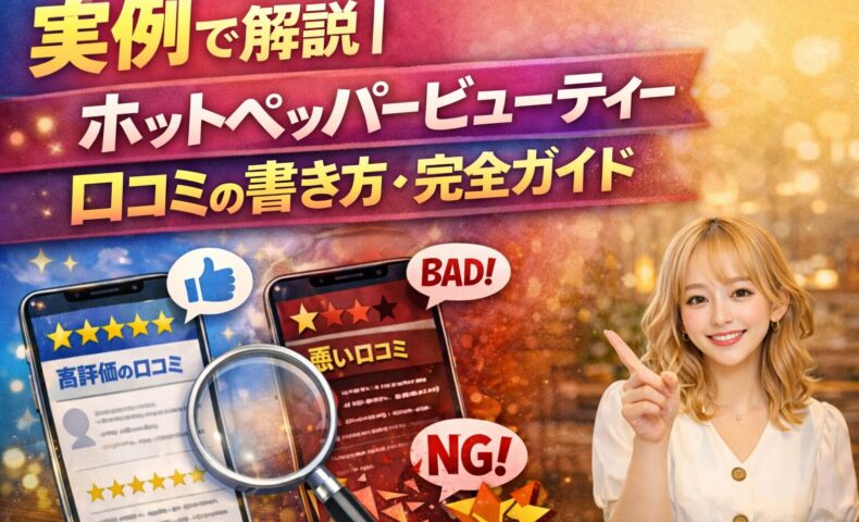 ホットペッパービューティー口コミの書き方を実例で解説するアイキャッチ画像。良い口コミと悪い口コミの違いを比較しているビジュアル