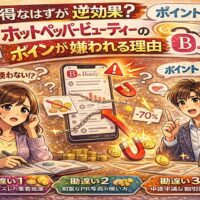 ホットペッパービューティーの集客率を示すグラフと「危険ライン5％」を前に、不安そうな女性と改善策を示す男性が描かれたイラスト。集客が伸び悩むサロンの現状を可視化したアイキャッチ画像