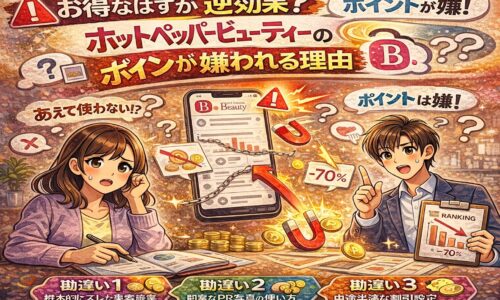 ホットペッパービューティーの集客率を示すグラフと「危険ライン5％」を前に、不安そうな女性と改善策を示す男性が描かれたイラスト。集客が伸び悩むサロンの現状を可視化したアイキャッチ画像