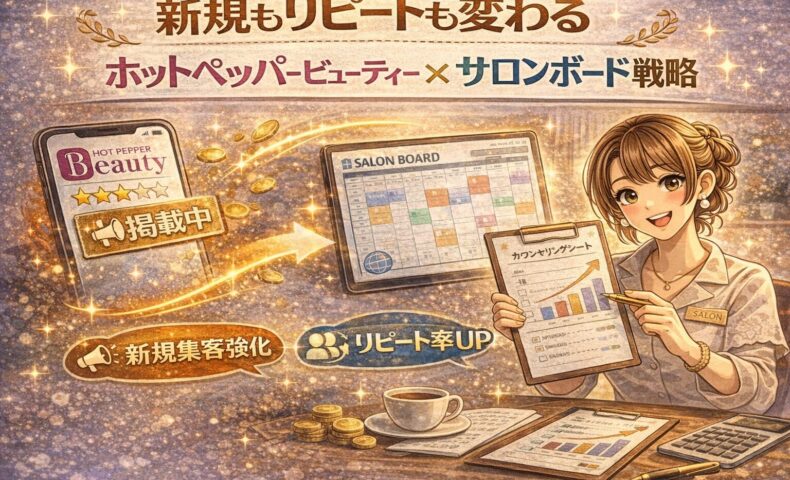 ホットペッパービューティーとサロンボードを活用し、新規集客とリピート率向上の戦略を解説するアイキャッチ画像
