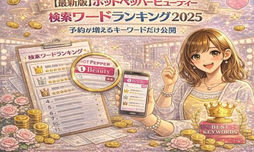 ホットペッパービューティー検索ワードランキング2025と予約増加キーワードを表現した華やかな美容イメージ