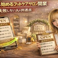 フットケアサロン開業を目指す女性が、ノートや資料を前に前向きに準備している様子を表したイメージ画像