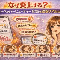 なぜ炎上する？ホットペッパービューティー登録を巡るリアルな声をテーマにしたアイキャッチ画像。赤字・効果ゼロ・強引な勧誘などの不満が噴出し、悩むサロンオーナーと炎上表現が描かれたイラスト。