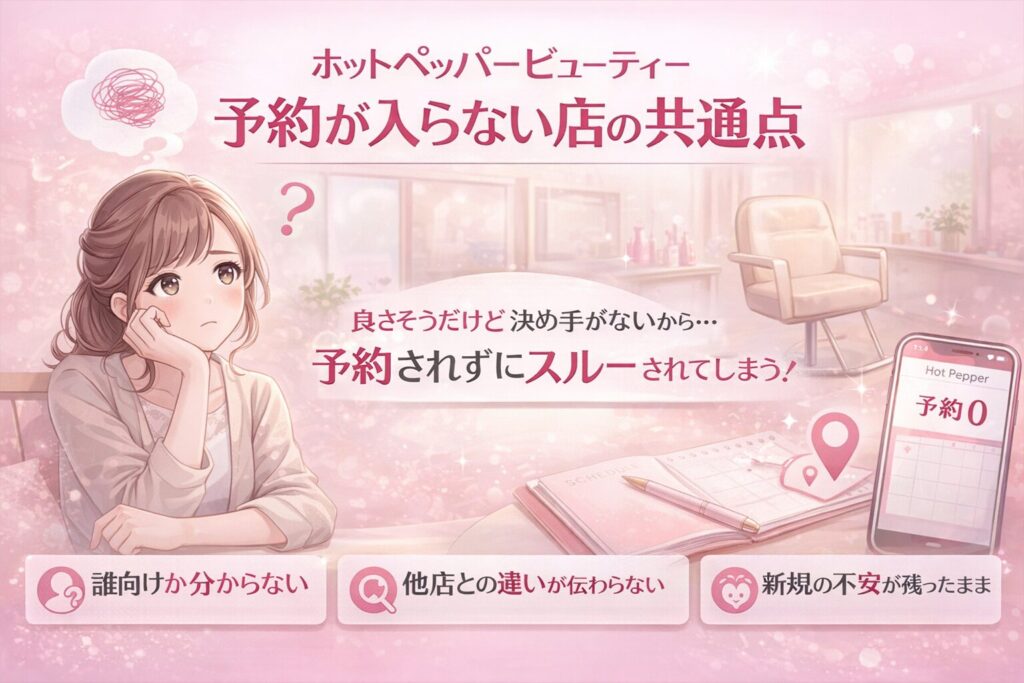 ホットペッパービューティー予約が入らない店の共通点を解説した横型バナー画像