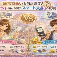 通常支払いとスマート支払いのポイント差を比較したカラフルな美容室イメージ