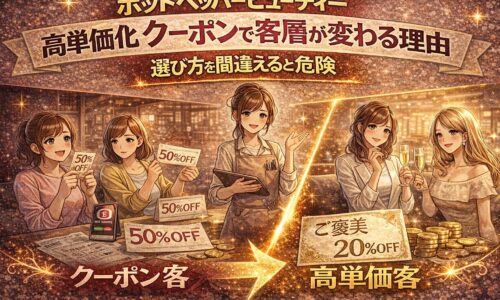 ホットペッパービューティーの高単価化クーポンで客層が変わる理由を表現したアイキャッチ画像