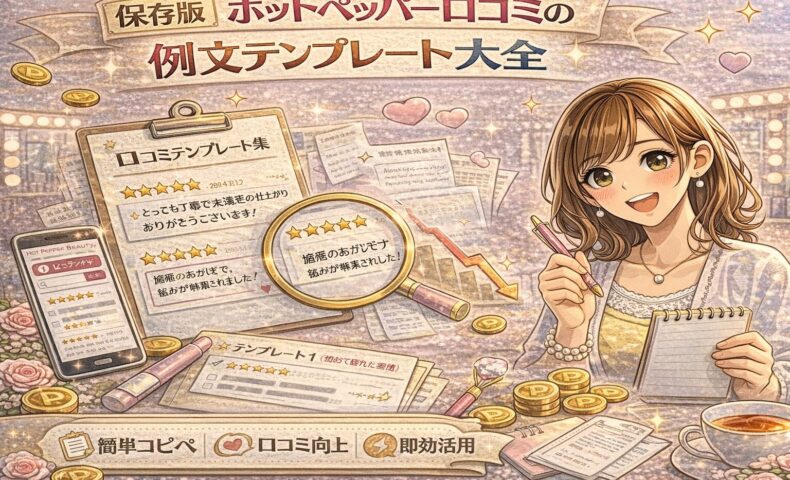 ホットペッパー口コミの例文テンプレートをまとめた華やかな美容イメージ