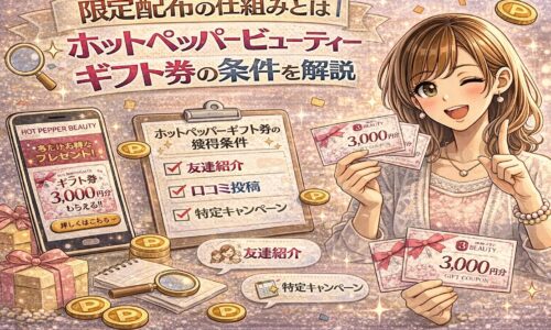 ホットペッパービューティーの限定ギフト券配布条件を解説する華やかなプロモーションイメージ