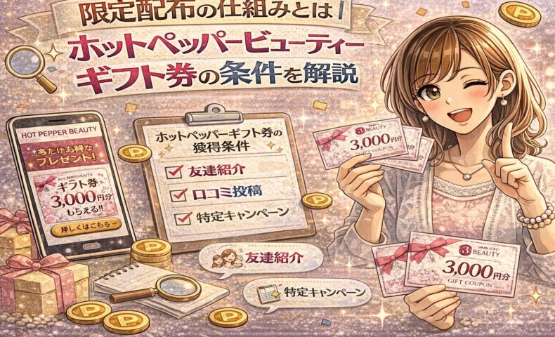 ホットペッパービューティーの限定ギフト券配布条件を解説する華やかなプロモーションイメージ