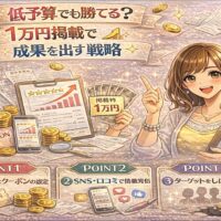 1万円掲載でも成果を出す戦略を表現したカラフルな美容サロンイメージ