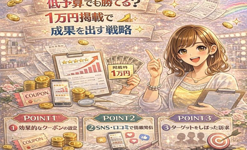 1万円掲載でも成果を出す戦略を表現したカラフルな美容サロンイメージ