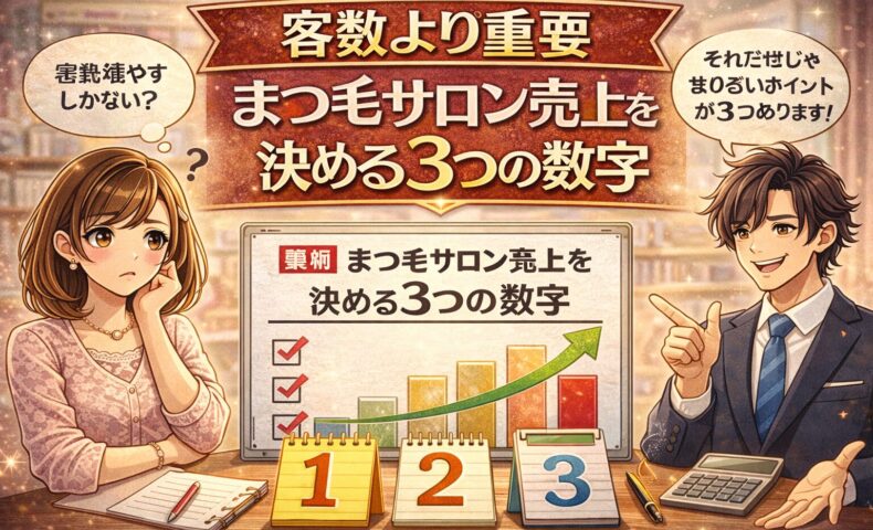 客数より重要な3つの数字でまつ毛サロン売上を伸ばす考え方を解説するアイキャッチ画像