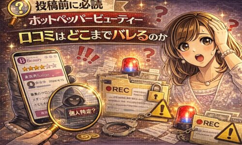 ホットペッパービューティー口コミがどこまでバレるのかを警告的に示したアイキャッチ画像
