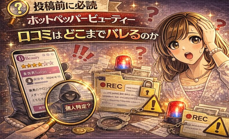ホットペッパービューティー口コミがどこまでバレるのかを警告的に示したアイキャッチ画像