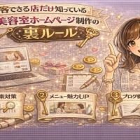 美容室ホームページ制作の集客ルールを解説する華やかなデジタルイラスト