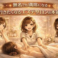 リピート率が変わる行きたくなるエステサロンの共通ルールを表現した温かみのあるエステ施術シーンのイラスト