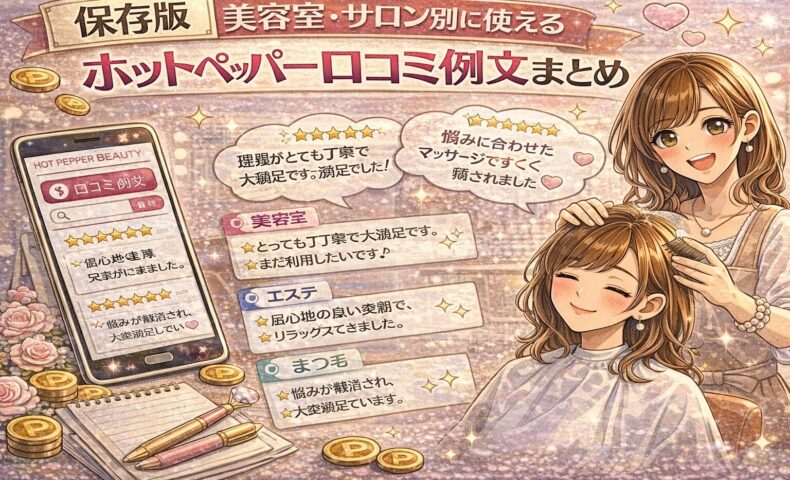 美容室やサロン別に使えるホットペッパー口コミ例文を紹介する華やかな美容イメージ
