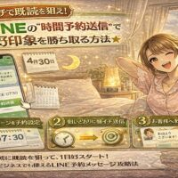 朝の時間帯にLINEの時間予約送信を活用して既読率と好印象を高める方法を解説したイラスト