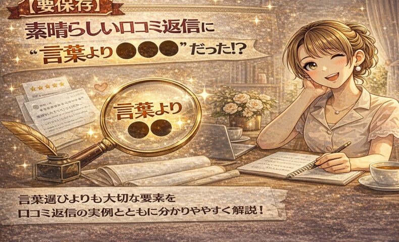 ホットペッパービューティーの口コミ返信をテーマに、スマートフォン画面と感動を表す光の演出、前向きな表情の女性イラストが描かれたプロモーション画像