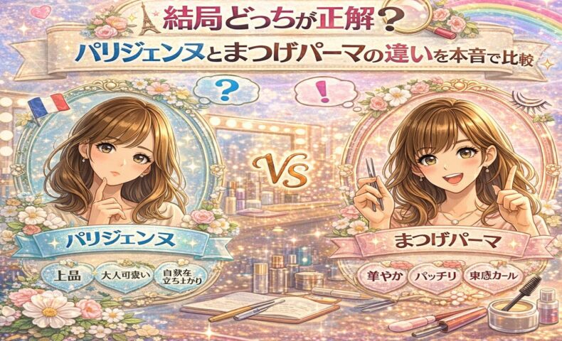 パリジェンヌラッシュリフトとまつげパーマの違いを本音で比較する華やかな美容イメージ