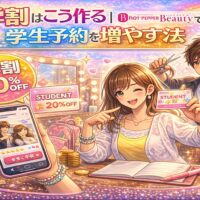 ホットペッパービューティーで学割を活用し学生予約を増やす方法を紹介するカラフルな美容室イメージ