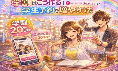 ホットペッパービューティーで学割を活用し学生予約を増やす方法を紹介するカラフルな美容室イメージ