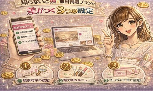 無料掲載プランで差がつく3つの設定を解説するホットペッパービューティーのイメージ
