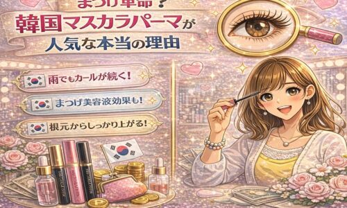 韓国マスカラパーマの魅力と人気理由を表現した華やかな美容イメージ