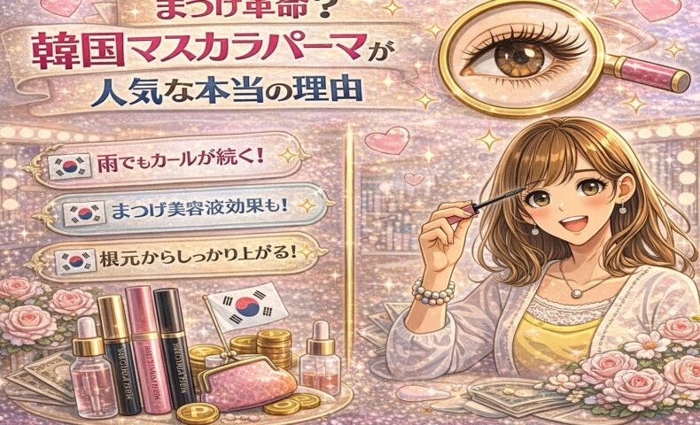 韓国マスカラパーマの魅力と人気理由を表現した華やかな美容イメージ