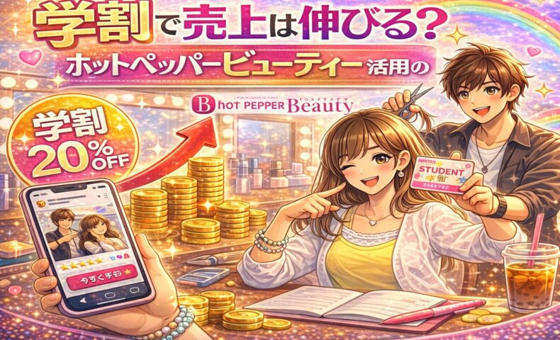ホットペッパービューティーで学割を活用し学生予約を増やす方法を紹介するカラフルな美容室イメージ