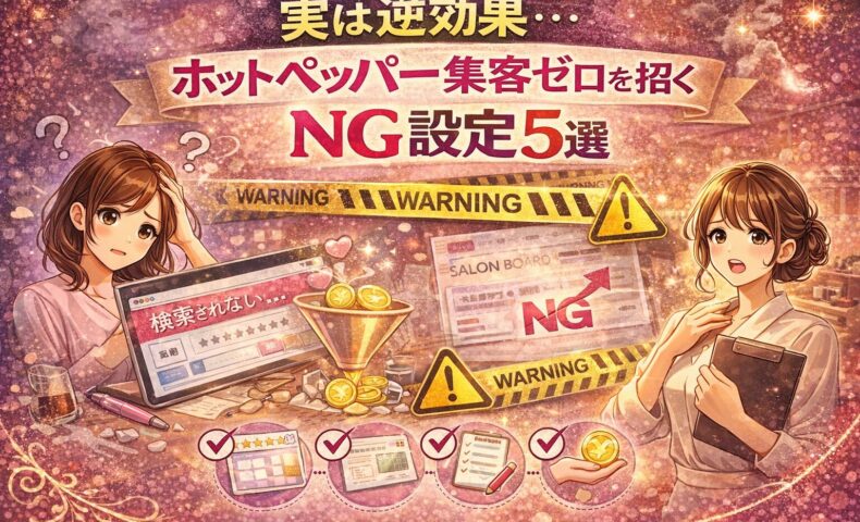 ホットペッパーで集客ゼロを招くNG設定5選を警告的に表現したアイキャッチ画像