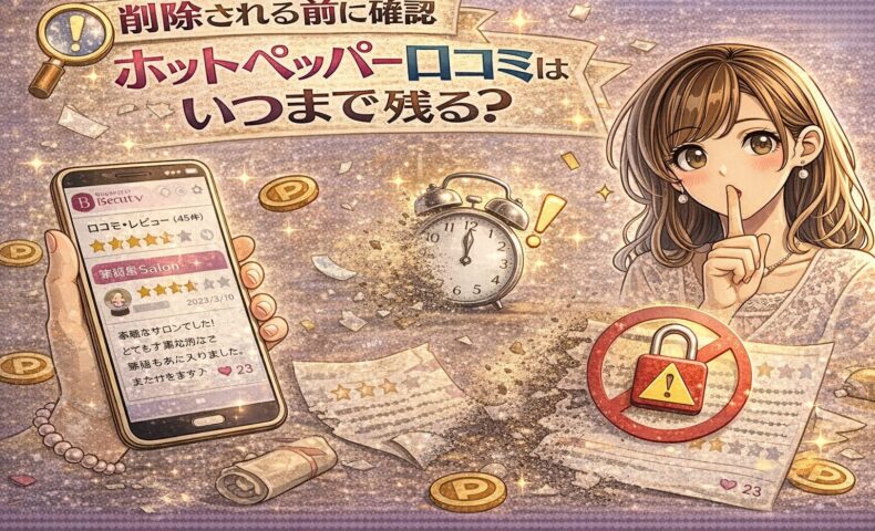 ホットペッパー口コミがいつまで残るかを疑問とともに表現した華やかなイメージ