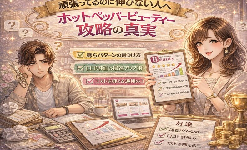 ホットペッパービューティーで頑張っているのに集客が伸びない美容室オーナーの悩みと、改善ポイントを対比で表現したアイキャッチ画像