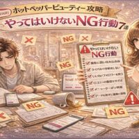 ホットペッパービューティー集客でやってはいけないNG行動をテーマに、美容室オーナーの失敗例と改善チェックリストを対比したアイキャッチ画像