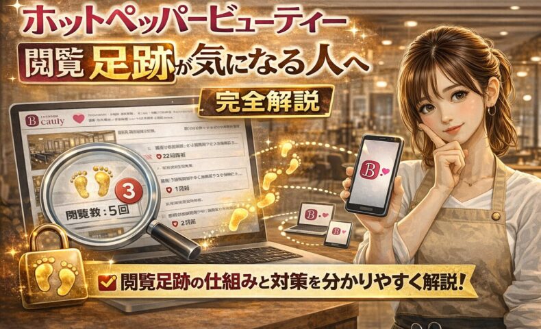 ホットペッパービューティーの閲覧や足跡が気になる人向けに仕組みを解説する美容室とスマホ画面のアイキャッチ画像