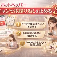ホットペッパーのキャンセル繰り返しを防ぐ3つの仕組みを解説した美容サロン向けマーケティング画像