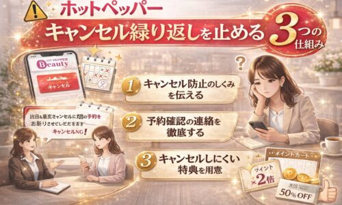 ホットペッパーのキャンセル繰り返しを防ぐ3つの仕組みを解説した美容サロン向けマーケティング画像