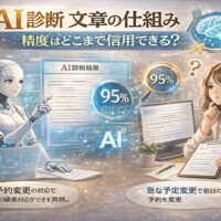 AI診断による文章分析の仕組みと精度の信頼性について解説したマーケティング向けイメージ画像