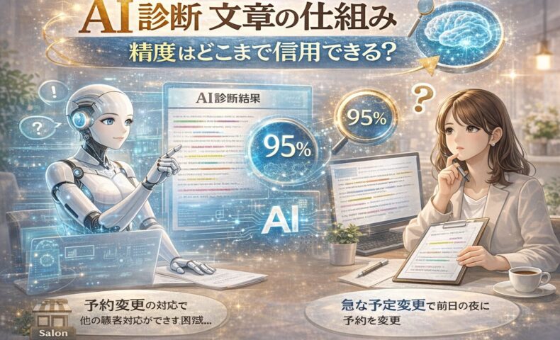 AI診断による文章分析の仕組みと精度の信頼性について解説したマーケティング向けイメージ画像