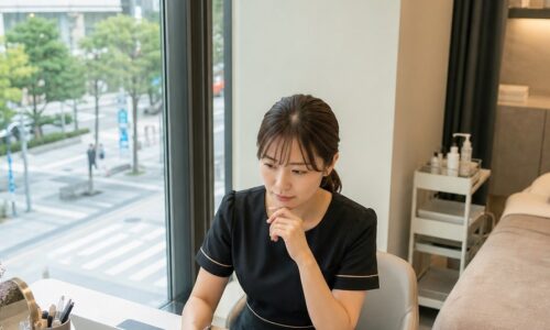 エステの予約を安定して確保する方法を考えるエステサロンスタッフ