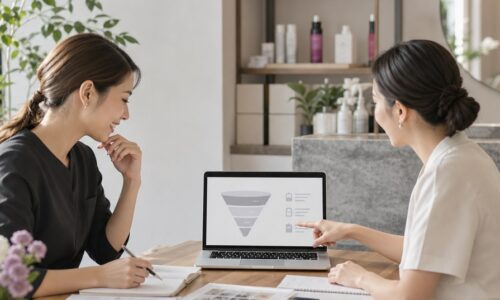 サロン集客の仕組み作り方を解説する、予約導線と集客施策を設計する美容サロンのイメージ