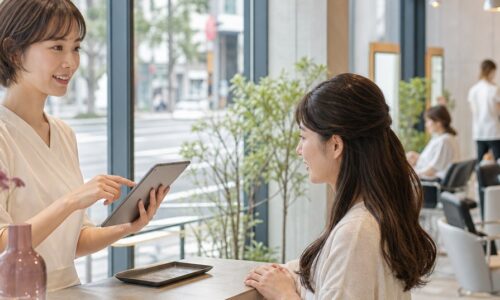 サロンの顧客管理を徹底することで売上やリピート率の向上につながる効果を表現した美容サロンの顧客管理イメージ
