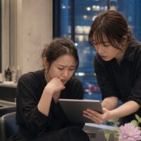 ホットペッパーの口コミで落ち込む美容サロンスタッフが、低評価を冷静に受け止めて前向きに考えるイメージ