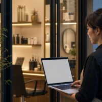 サロンボードのログイン画面をPCで開く入口と手順を示すイメージ
